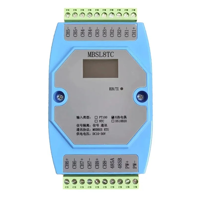 8-Channel K-type thermocouple temperature acquisition module RS485 Modbus RTU 24bit resolution