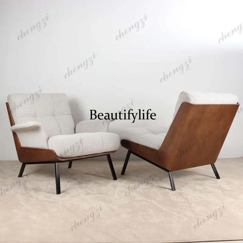 Beautiful Nordic modern sofa chair single leisure chair fabric walnut pattern designer reception small apartment