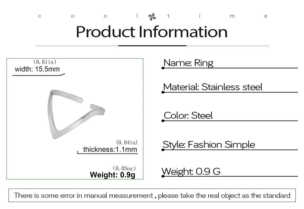 COOLTIME Unregelmäßiger Chevron-V-Ring aus Edelstahl, verstellbare Ringe für Frauen, minimalistischer Schmuck, Großhandel, Geschenk zum Frauentag – Detail 3