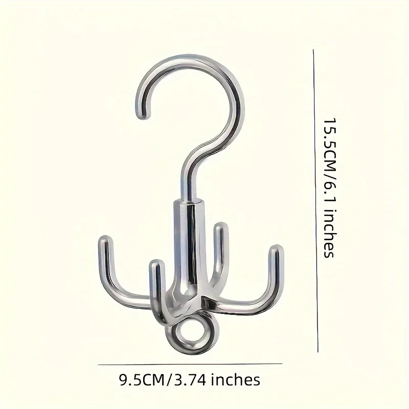 Gancho giratório multifuncional para roupas, cabide com rotação de 4 garras sem perfuração, organizador de cinto, rack de armazenamento de cachecol, guarda-roupa, 1 peça