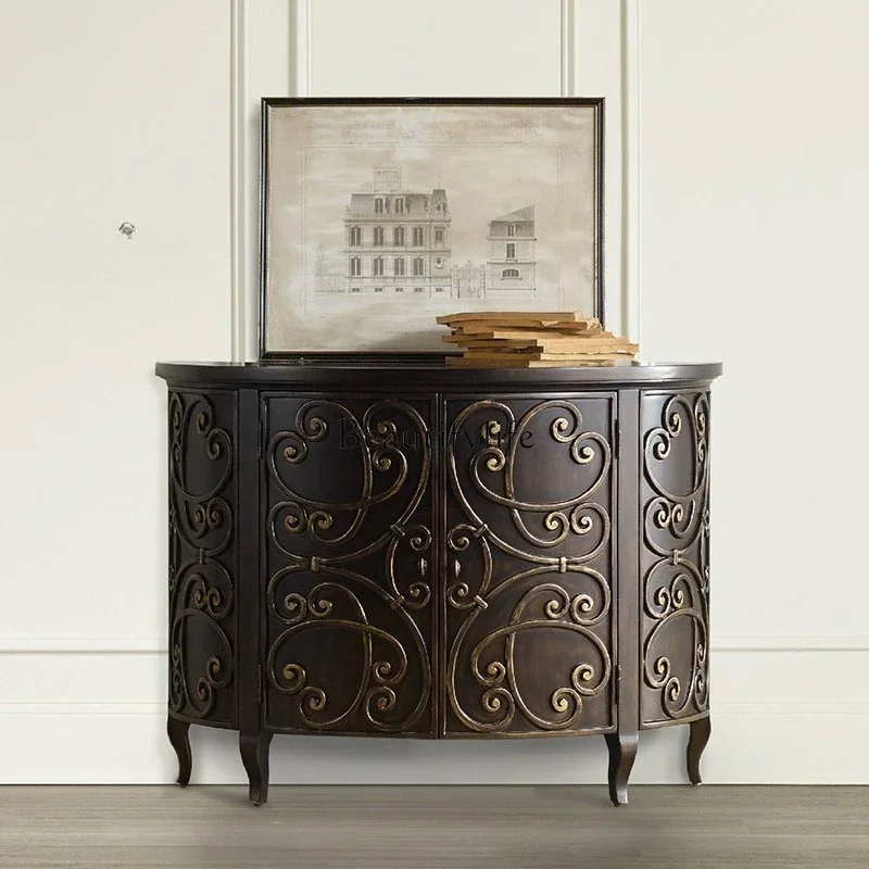American modern solid wood simple porch cabinet Semicircular neoclassical foyer decorative cabinet