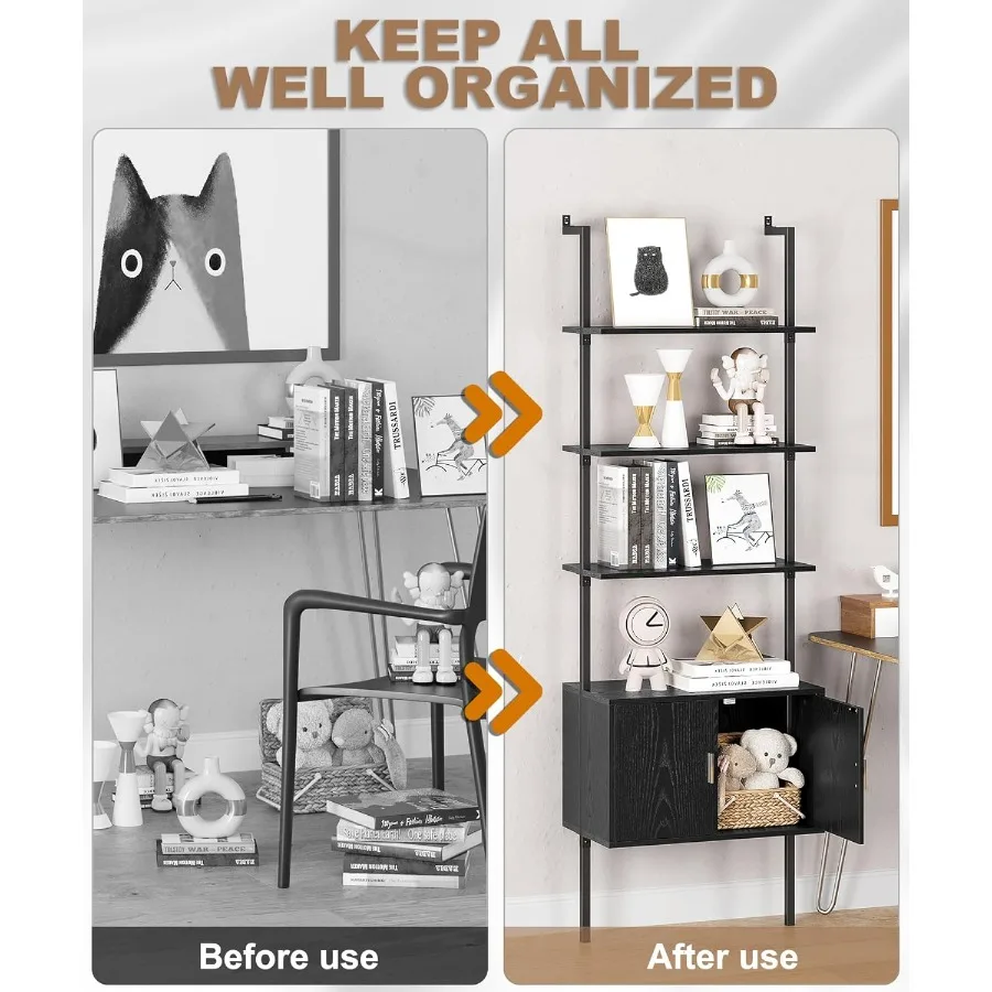 رف كتب بطول 5 طبقات مع خزانة 73 رف كتب سلم حديث مثبت على الحائط يتميز بإطار معدني ثابت رف عرض مفتوح لـ B