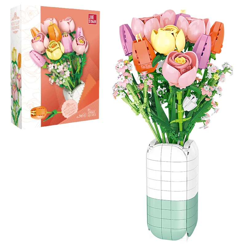 

1011PCS Tulip Bouquet Building Blocks Flower Eternal Flower Vase Model Bricks Home Decoration Kids DIY Toys Girls Romantic Gifts