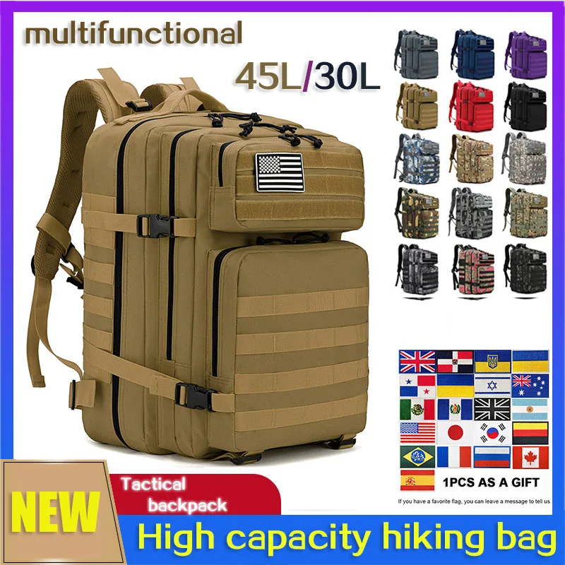 Multifunctional Backpack Waterproof Tactical Men 3P ttack Rucksack Field Hiking Camping Bag 900D Bags 30L/45L