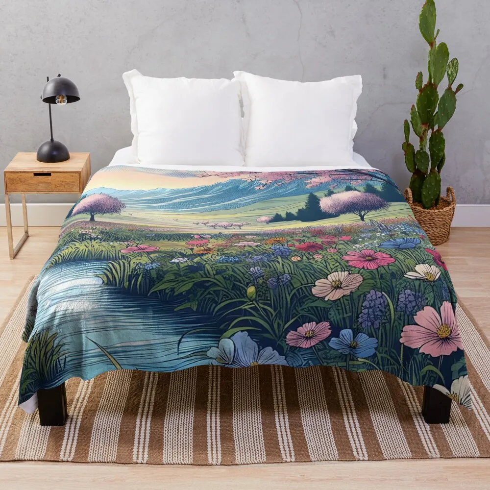 Serene and Peaceful Meadow Throw Blanket Thin Polar Flannels Nap Blankets