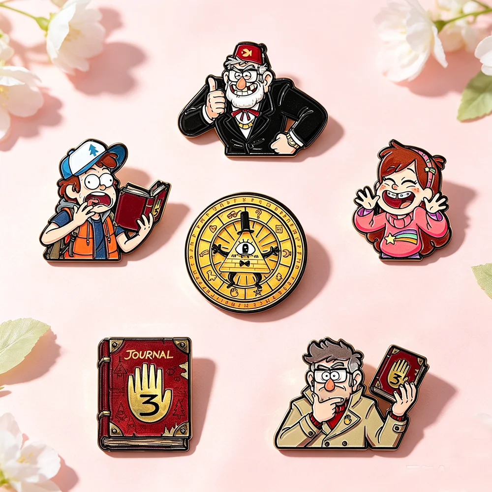 6pcs Cartoon Journal Eye Enamel Pins Adventure Character Women Metal Brooch Badges Jewelry for Clothes Backpack Accessories Gift