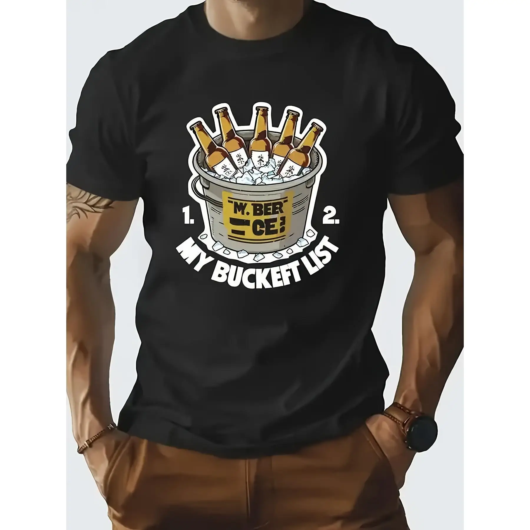 

Funny Beer Bucket List T-Shirt, My Bucket List Beer Bottles Graphic Tee, Beer Lover Pun Humor Top for Men Women