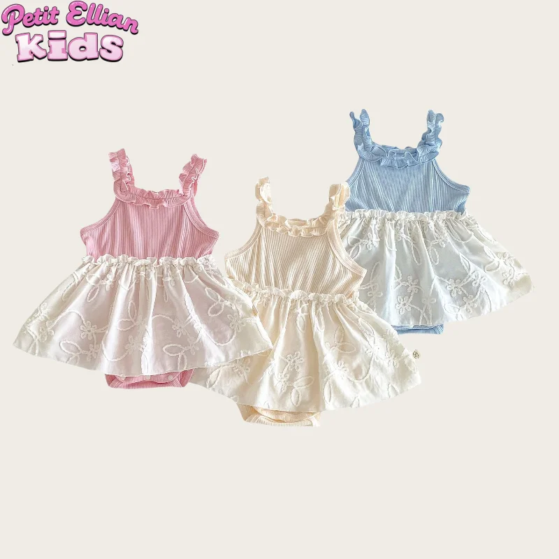 

0 - 2 Y Kids Girls Dreamy Cotton Candy - Colored Princess Romper Dress with Sweet Floral Embroidery Outfit for Baby Girls