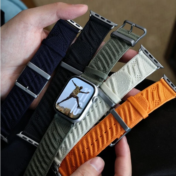 Premium H-Typ Gewebtes Nylon-Geflecht-Sportarmband für Apple Watch Alle Serien Ultra 49mm 46mm 44mm 42mm Atmungsaktives Ersatzband