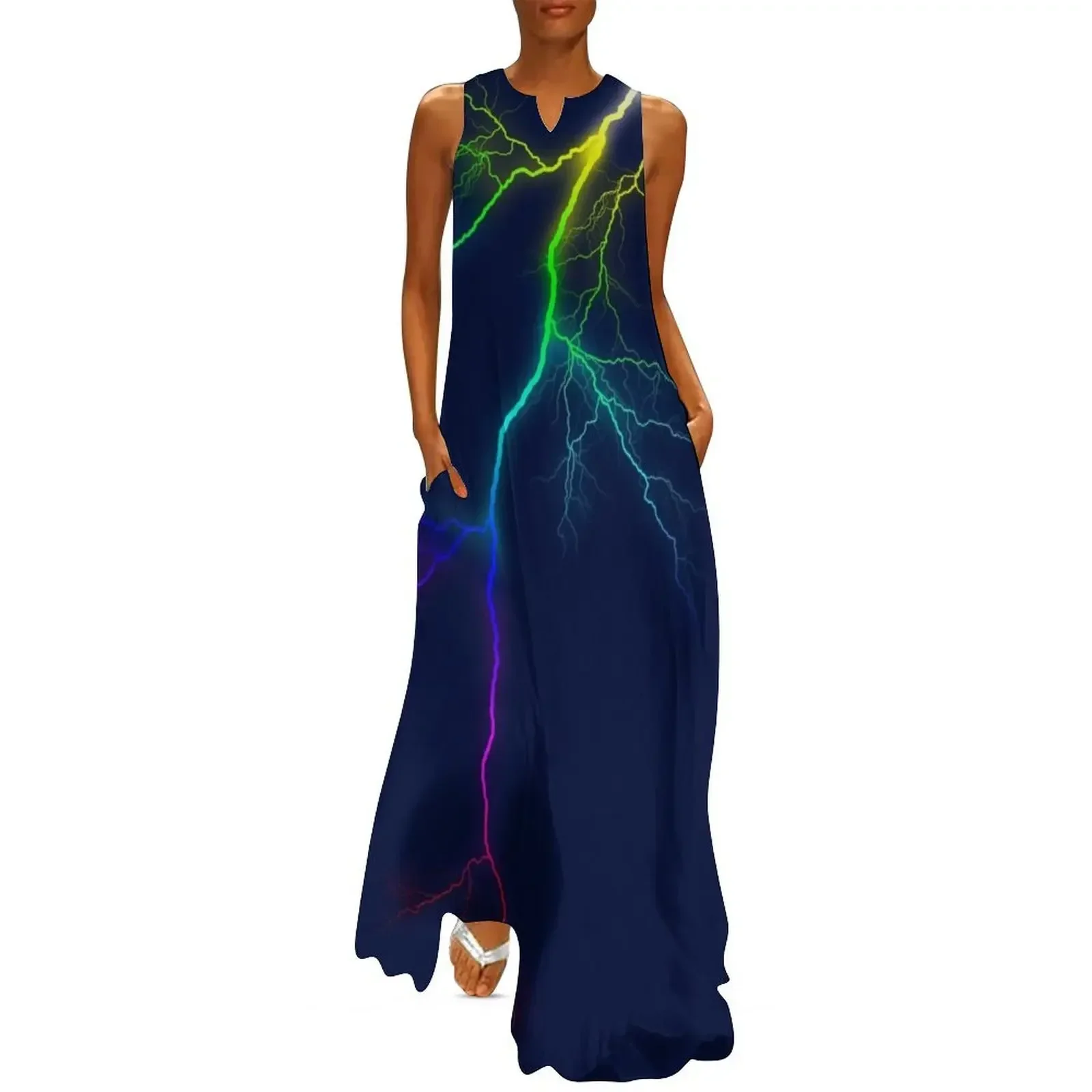 

Lightning Bright Colorful thunder and lightning Long Dress women's elegant loose dresses Dance dresses loose women's dress Dress