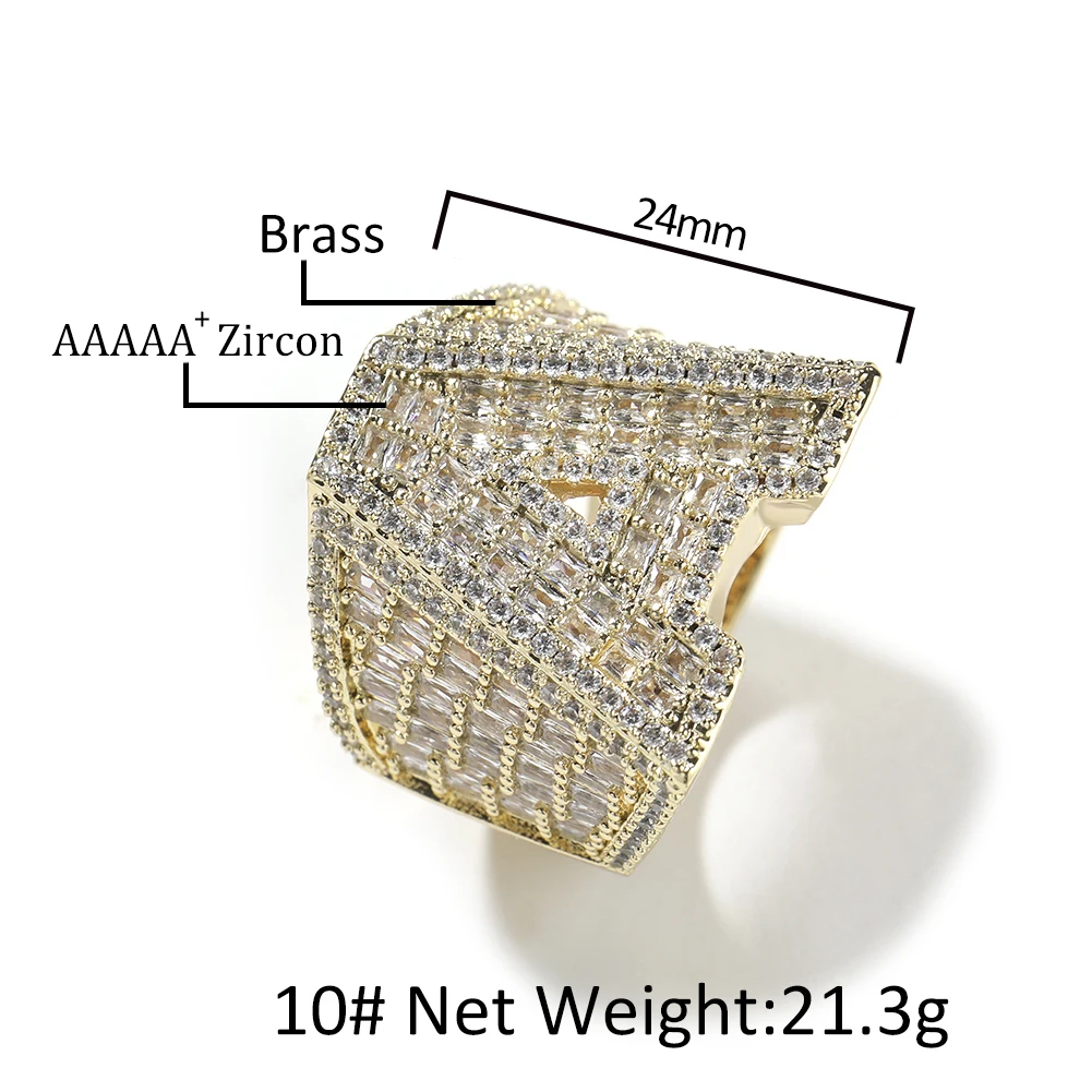 THE BLING KING Custom BaguetteCZ InitialLetter Ring Personalized Letter Iced Out Cubic Zirconia Party Ring Hiphop Rapper Jewelry