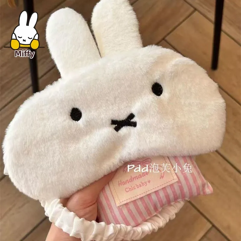 Máscara de olhos de pelúcia Miffy fofa Kawaii para bloqueio de luz durante a pausa para almoço no escritório, dormitório, sono e descanso.