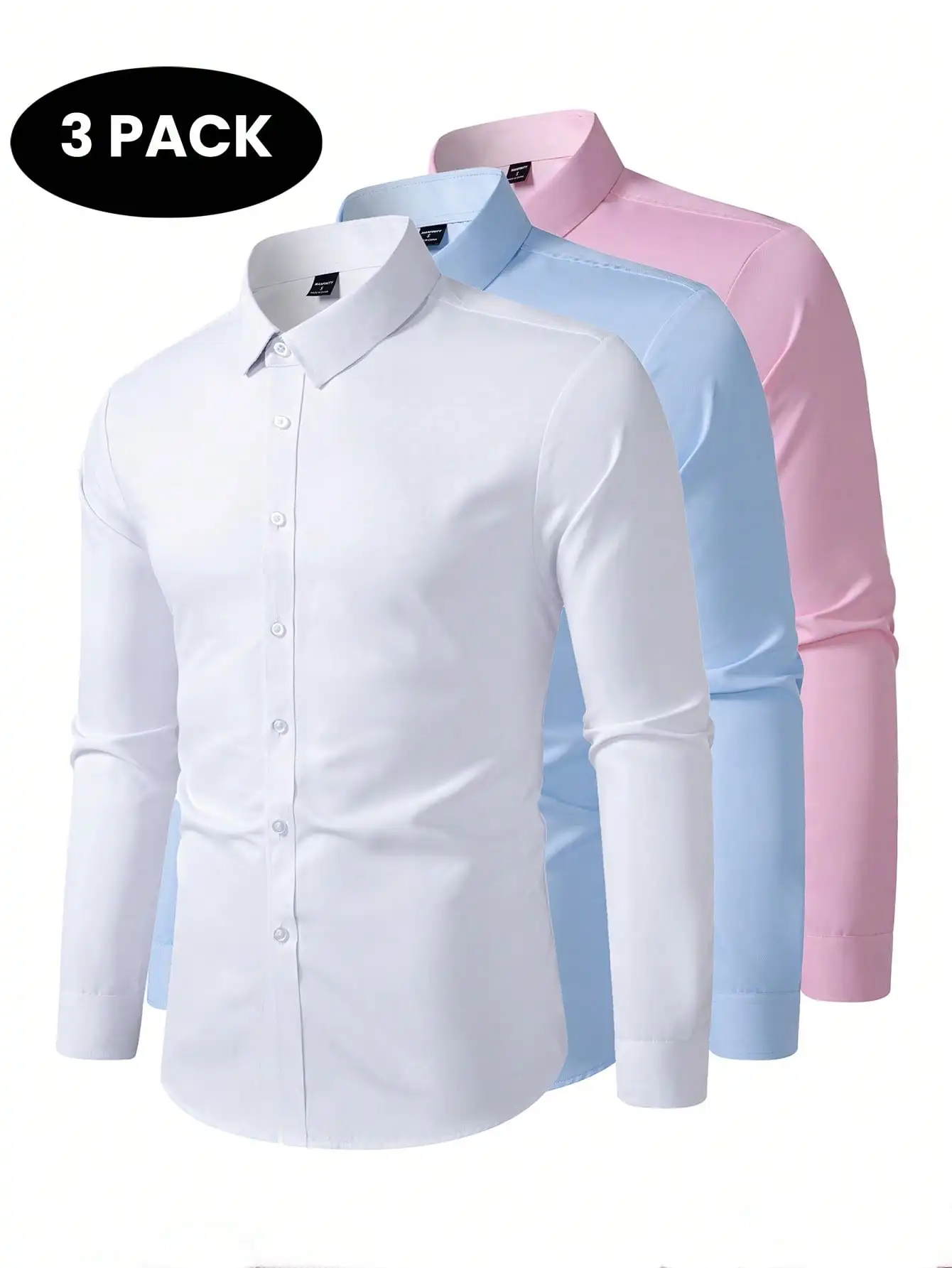 

3-Pack Men's Long Sleeve Solid Color Dress Shirts - Casual & Formal Wear