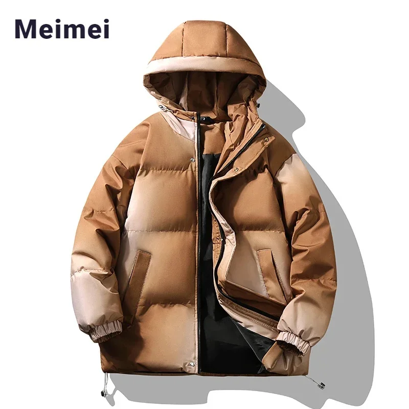 Youth Trend Gradient All-match Parkas for Men Fashion Warm Casual Couple Suit Hooded Loose Thick Bread Clothes Explosive