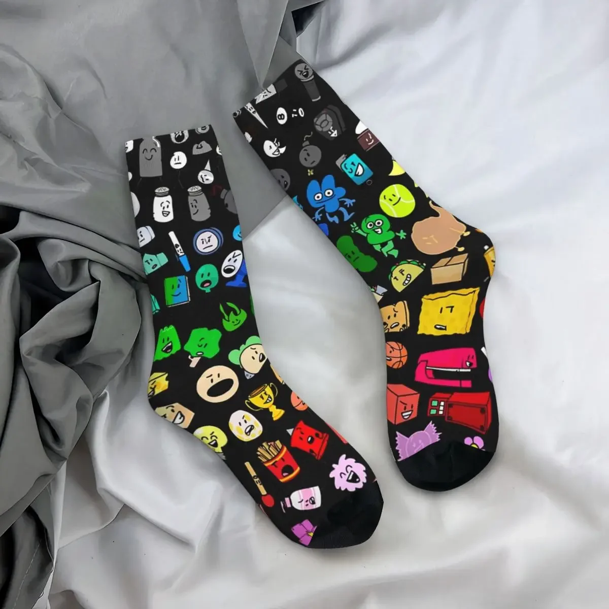 

All Seasons Crew Stockings Classic BFDI Inanimate Insanity All Characters (Transparent) Socks Funny Long Socks for Day Gifts