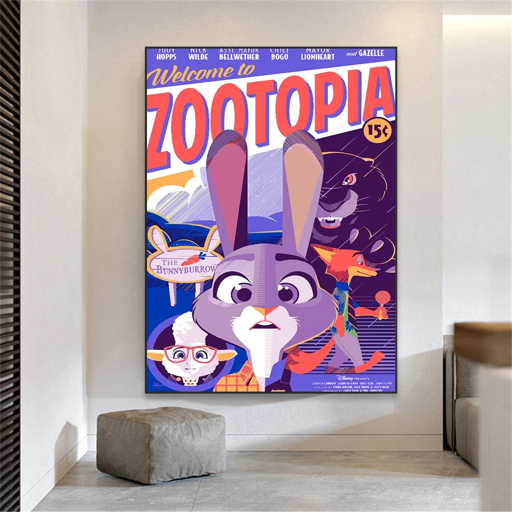 

Vintage Zootopia Movie Prints Disney Movie Art Poster Kid Room Decor Cartoon Wall Art Canvas Painting Home Bedroom Decor