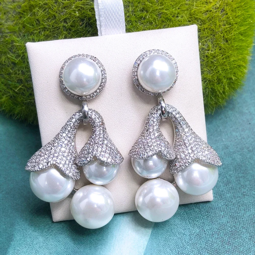 

Kellybola Fashion New Trend Luxury Pearls Drop Earrings For Women Wedding Cubic Zircon Crystal CZ Bridal Fashion Jewelry Gift