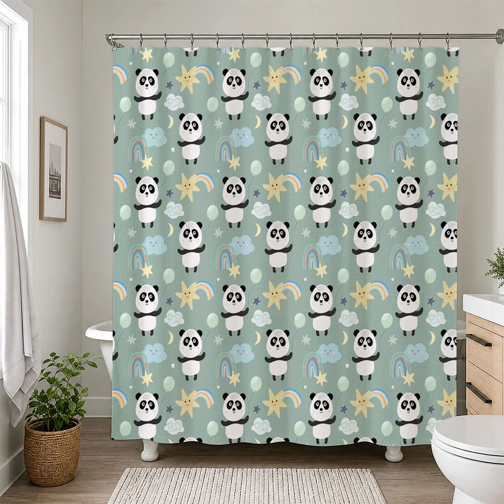 Cute Panda Rainbow Cloud Shower Curtain Waterproof Bath Shower Curtain Decoration Cute Nursery Bathroom Accessories Gift for Kid