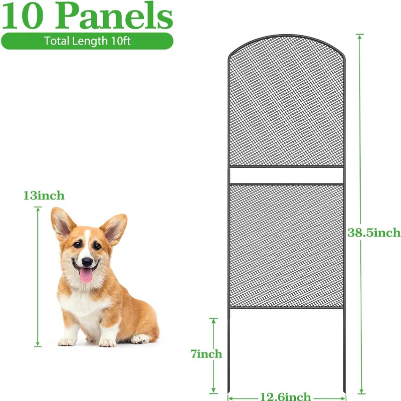 OUSHENG 10-Pack Mesh Decorative Garden Fence, 38.5in H x 10ft L Rustproof Metal Border, Animal Barrier for Dogs & Flower Edging.