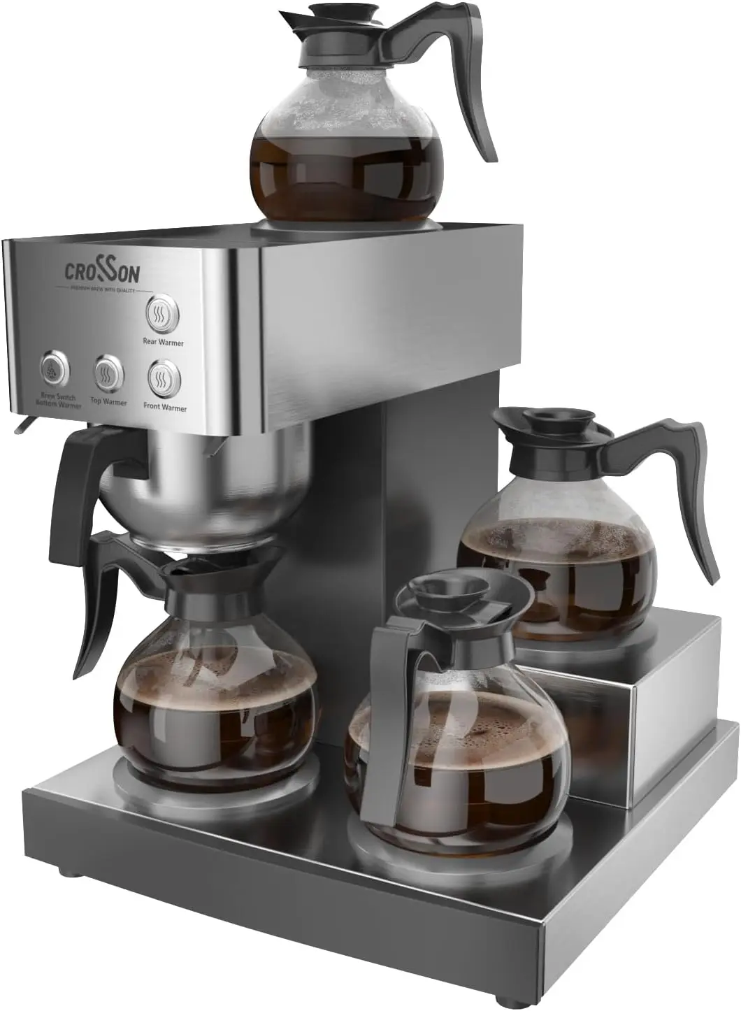 Cafetera comercial de 12 tazas con 4 calentadores y 4 decantadores de vidrio, cafetera de goteo con carcasa de acero inoxidable y 3
