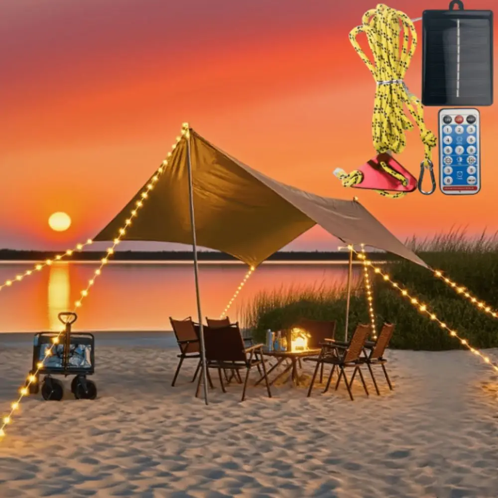 Remote Control Solar Tent Guy-line Light Windproof Waterproof Camping Rope Light Anti-Trip Luminous Safety Rope Light Hiking