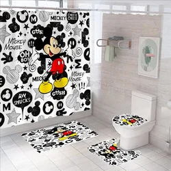 Mickey Mouse Bathroom Non-slip Mat Set Durable Waterproof Shower Curtain Set Pedestal Rug Lid Toilet Cover Bath Mat Rugs