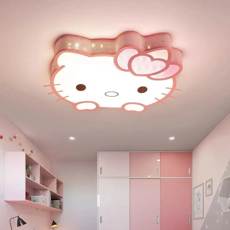 Sanrio Hello Kitty Cute Bedroom Living Room Eye Protection Energy Saving Cartoon Remote Control Color Changing Ceiling Lamp