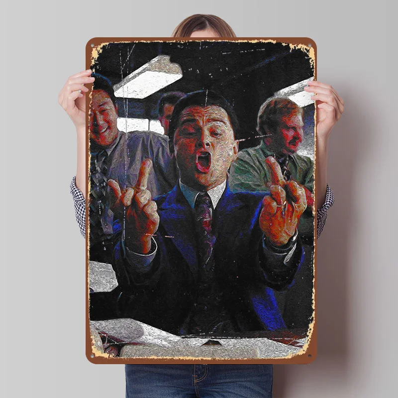 Der Wolf von Wall Street Blechposter Individualisierte Wandkunst Vintage Metallschilder Retro Blechplakette für Gaming-Dekoration Zimmer Zuhause