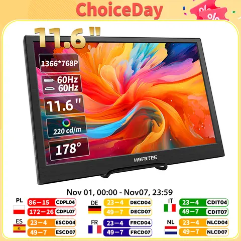 HGFRTEE 11.6inch Portable Monitor Gaming Extended Monitor HDMI-Compatible Laptop second screen For Switch/PS4/Raspberry Pi