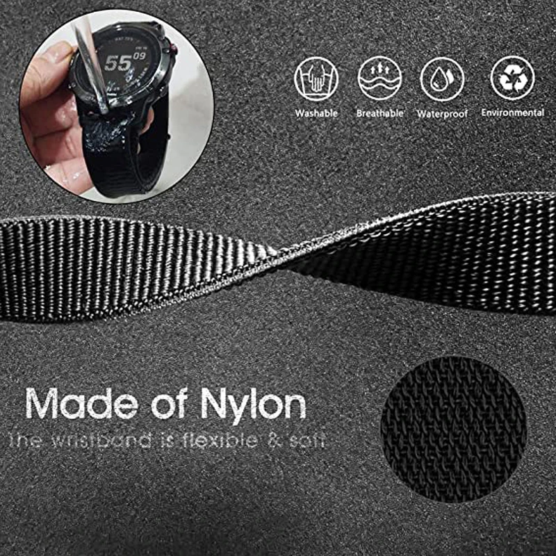 Hook and loop design Quick Dry Watch Band for Fenix 6/Fenix 5/ Fenix 7/EPIX 2, 22mm Woven Nylon Ultralight Sport Replacement Wat