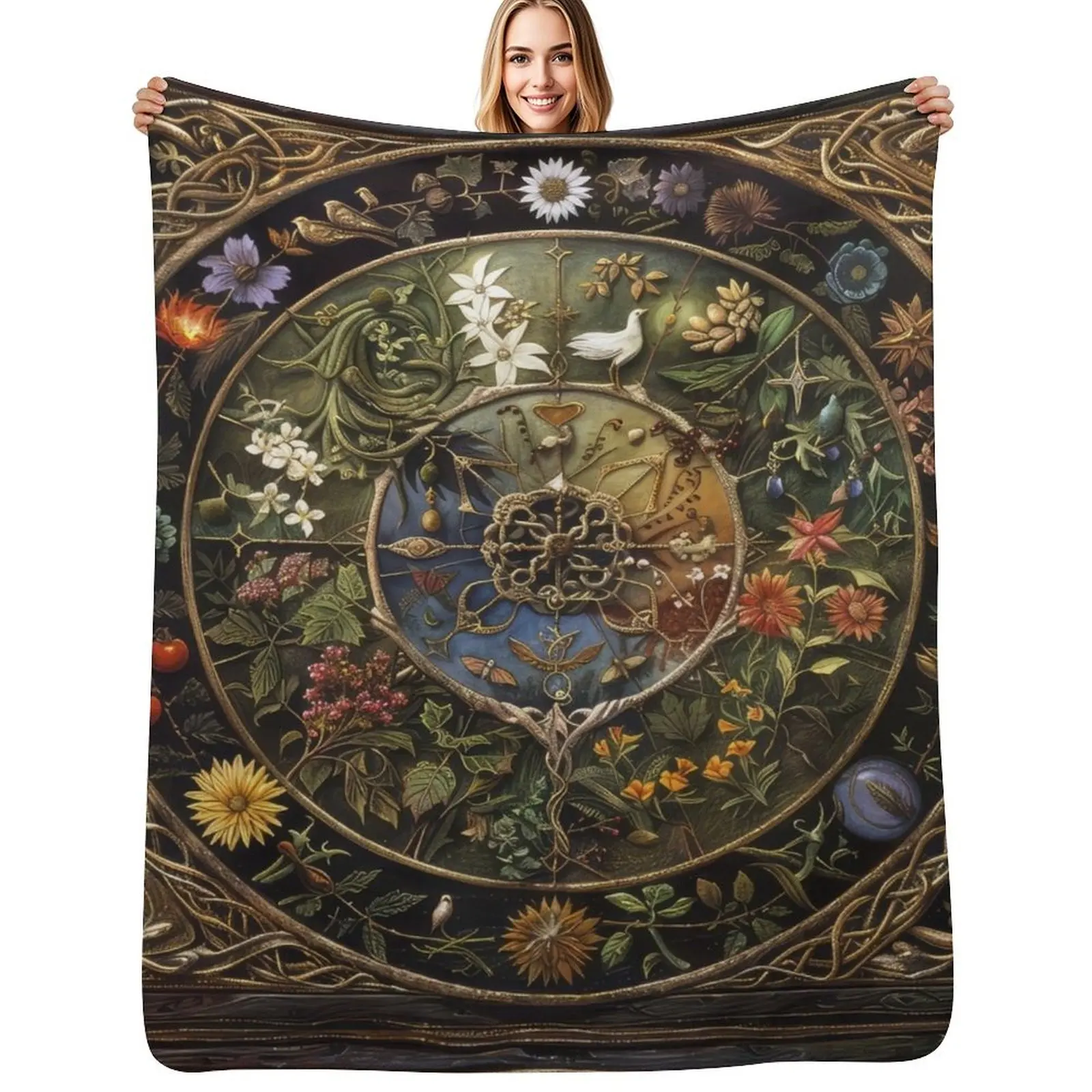Pagan Wheel of the Year Throw Blanket Loose Blankets For Sofas Sofa Throw Flannels Polar Soft Blankets