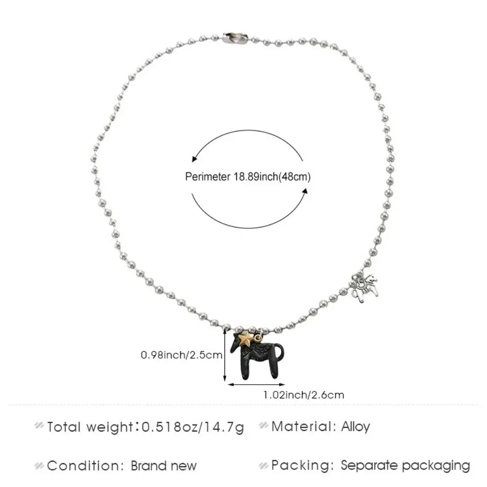 New White Black Green Blue Pink Color Enamel Colt Horse Pendant Necklaces for Women Silver Color Alloy Beads Chain Chokers
