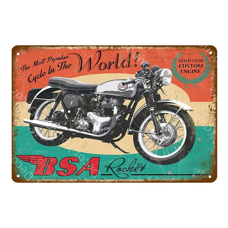 Retro BSA Motorcycles Metal Plate Norton Indian Tin Signs Vintage Metal Poster Garage Decor Club Pub Bar Wall Decoration YJ175