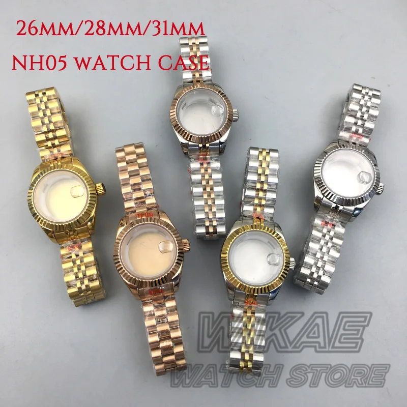 nh05-26mm28mm31mm-lady's-fluted-bezel-watch-case-with-lstrap-sapphire-glass-fit-nh05n06-movement-women's-watch-replacement-parts