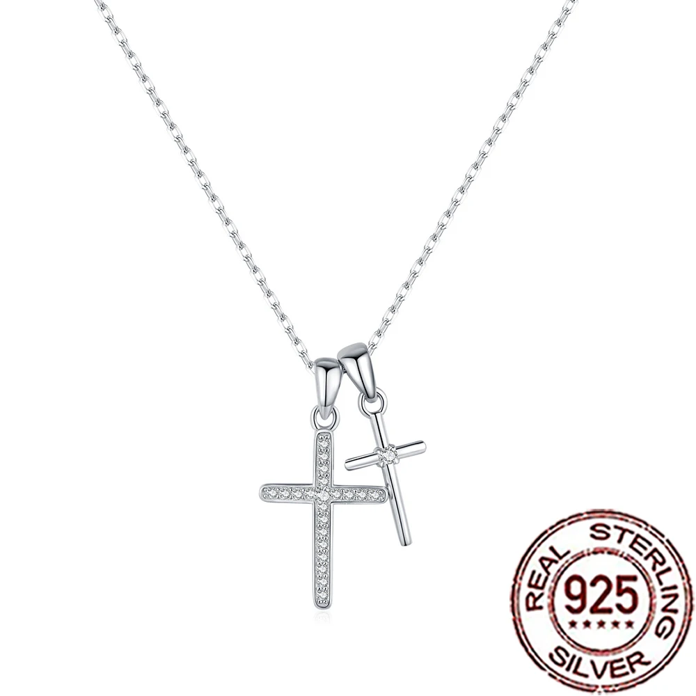 

CWWZircons из стерлингового серебра 925 пробы, изысканное ожерелье с подвеской в виде креста с кубическим цирконием для женщин, вечерние ювелирные изделия SD046