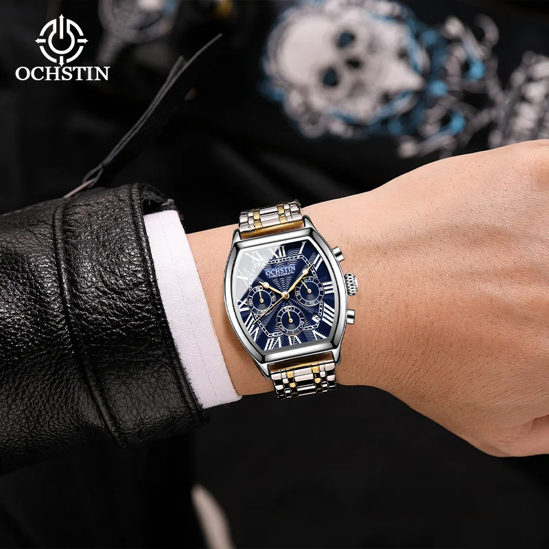 OCHSTIN Men's Stainless Steel Clock Quartz Movement Square Case Watches Man Waterproof Commander Series Luxury Wristwatch
