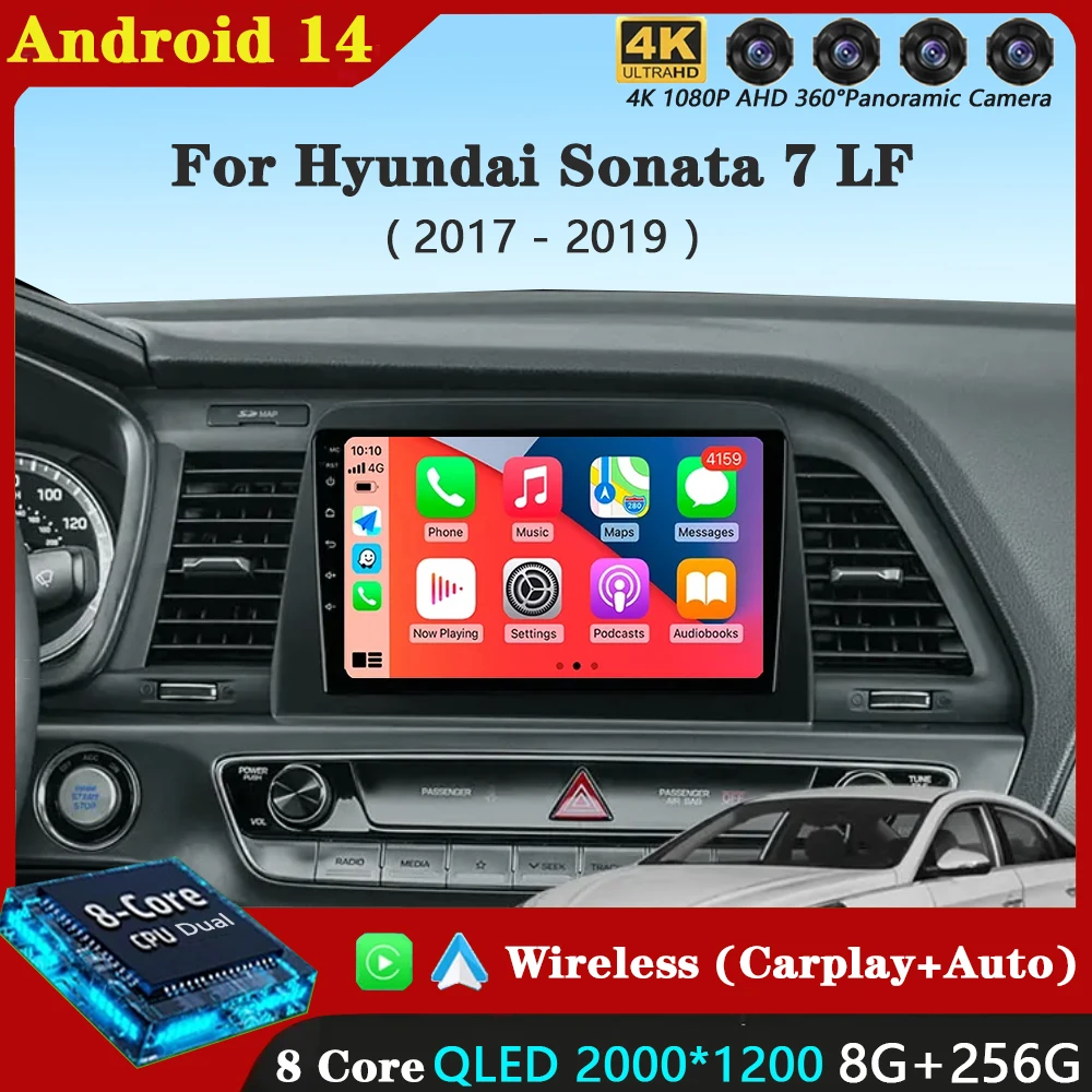 

Android 14 Carplay Auto Car Radio For Hyundai Sonata 7 LF 2017 2018 2019 GPS Multimedia Player Stereo 360 Camera 4G+WiFi BT DSP