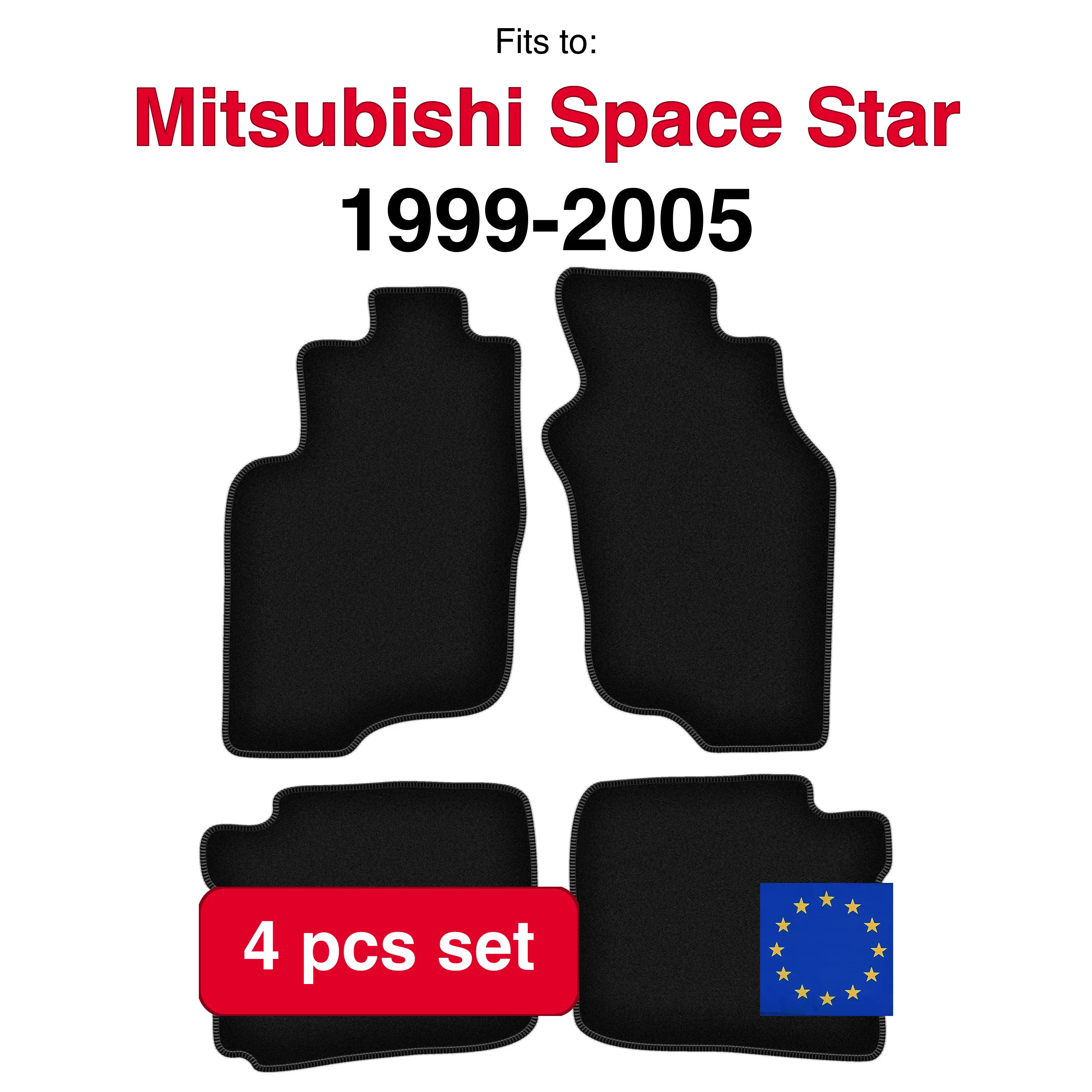 Velour tapijtset voor Mitsubishi Space Star minivan (1999-2005) - Zwart (4 stuks) in de auto passende automattenset
