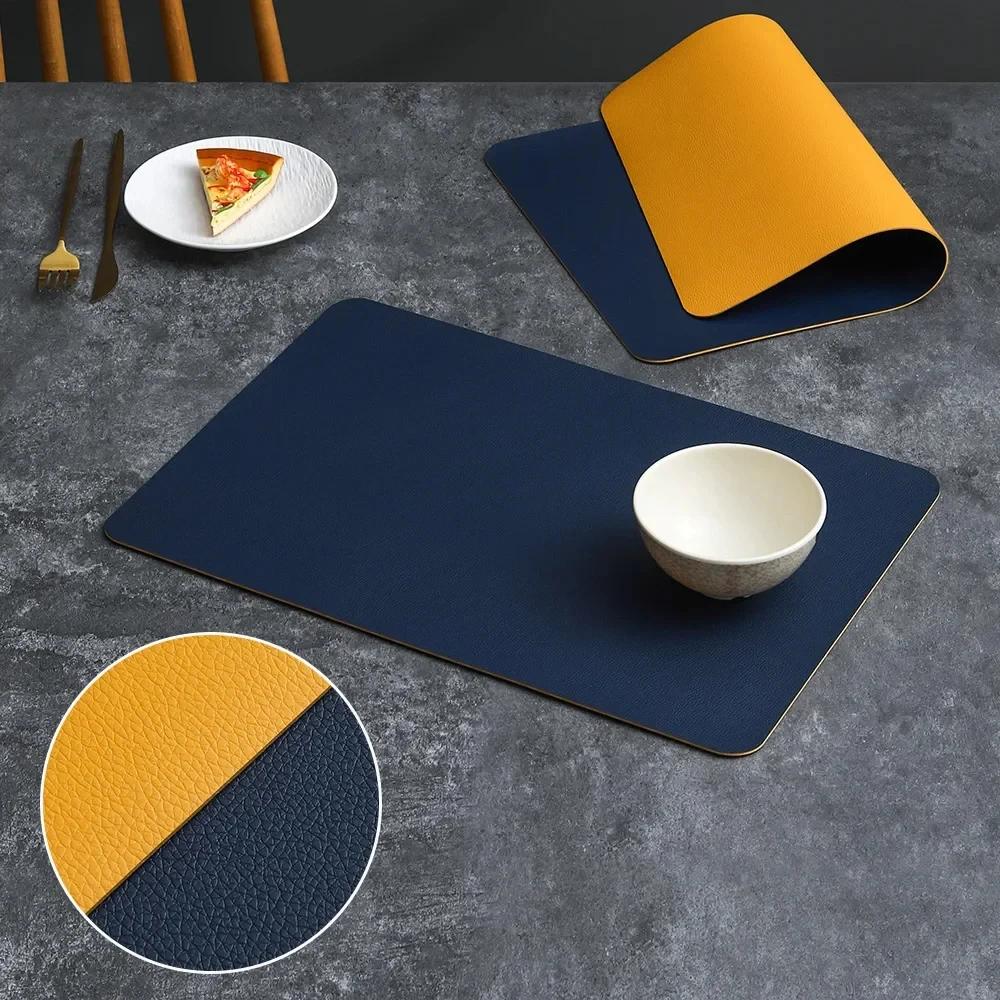 Double-sided Litchi Grain Leather Dining Table Mat,Desktop Decoration,PVC Dining Plate Mat Easy Clean Anti Slip Insulation 1-10P