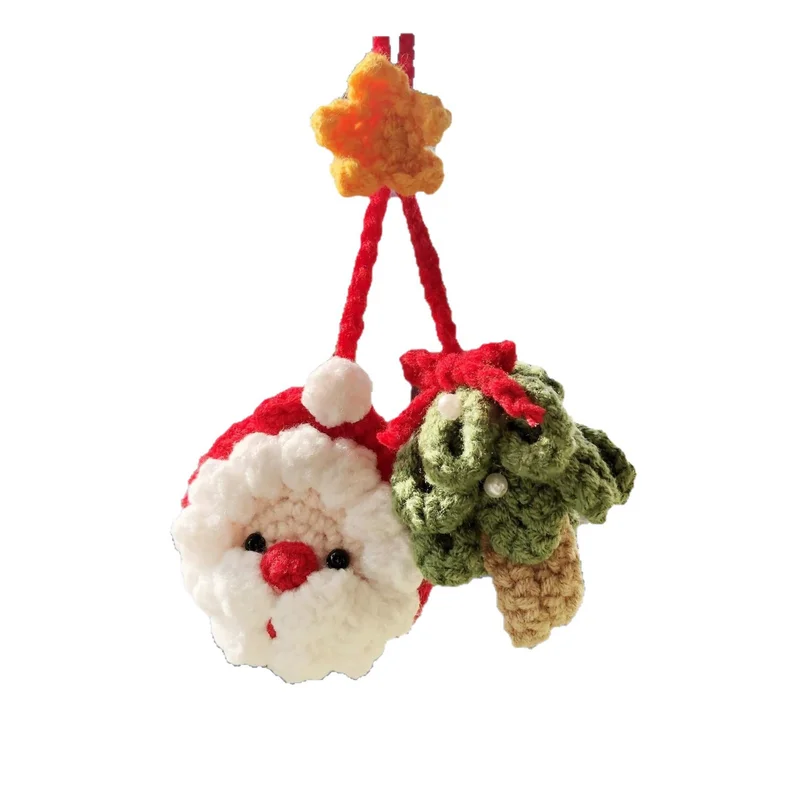 Handmade yarn crocheted Santa Claus car decoration hanging ornament rearview mirror pendant creative car accessory