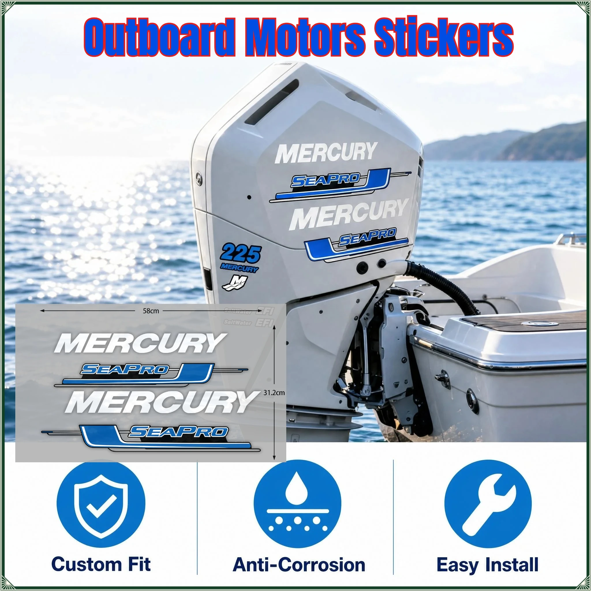 Outboard Motors Stickers SaltWater EFI Sticker Boat Engine Decal for Mercury Seapro Marine XS Racing 150R 200R 225 MerCruiser