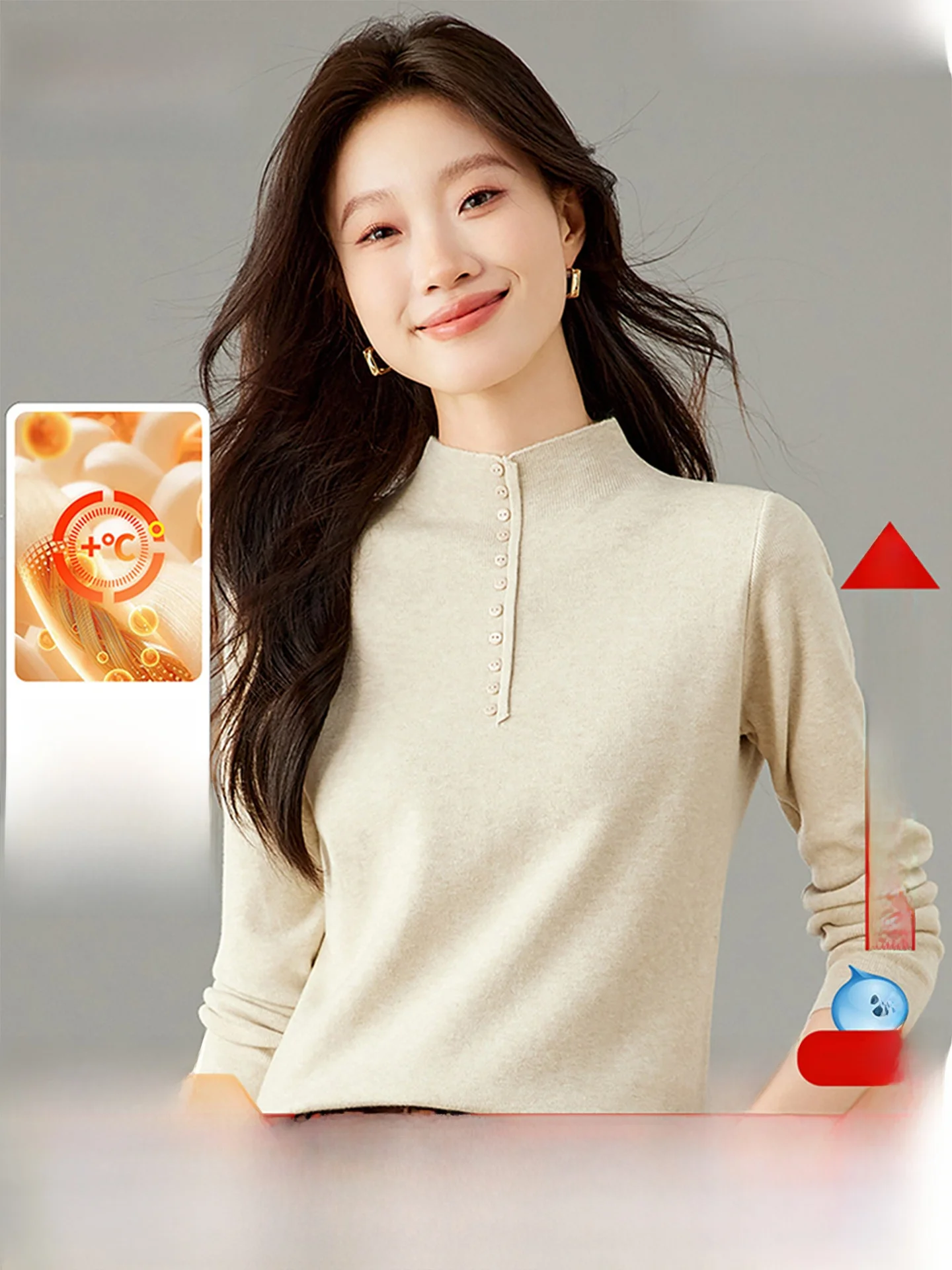 

Теплый и удобный женский вязаный топ с высоким воротником и пуговицами для офиса и повседневной носки, с длинными рукавами, SNOW FLNG