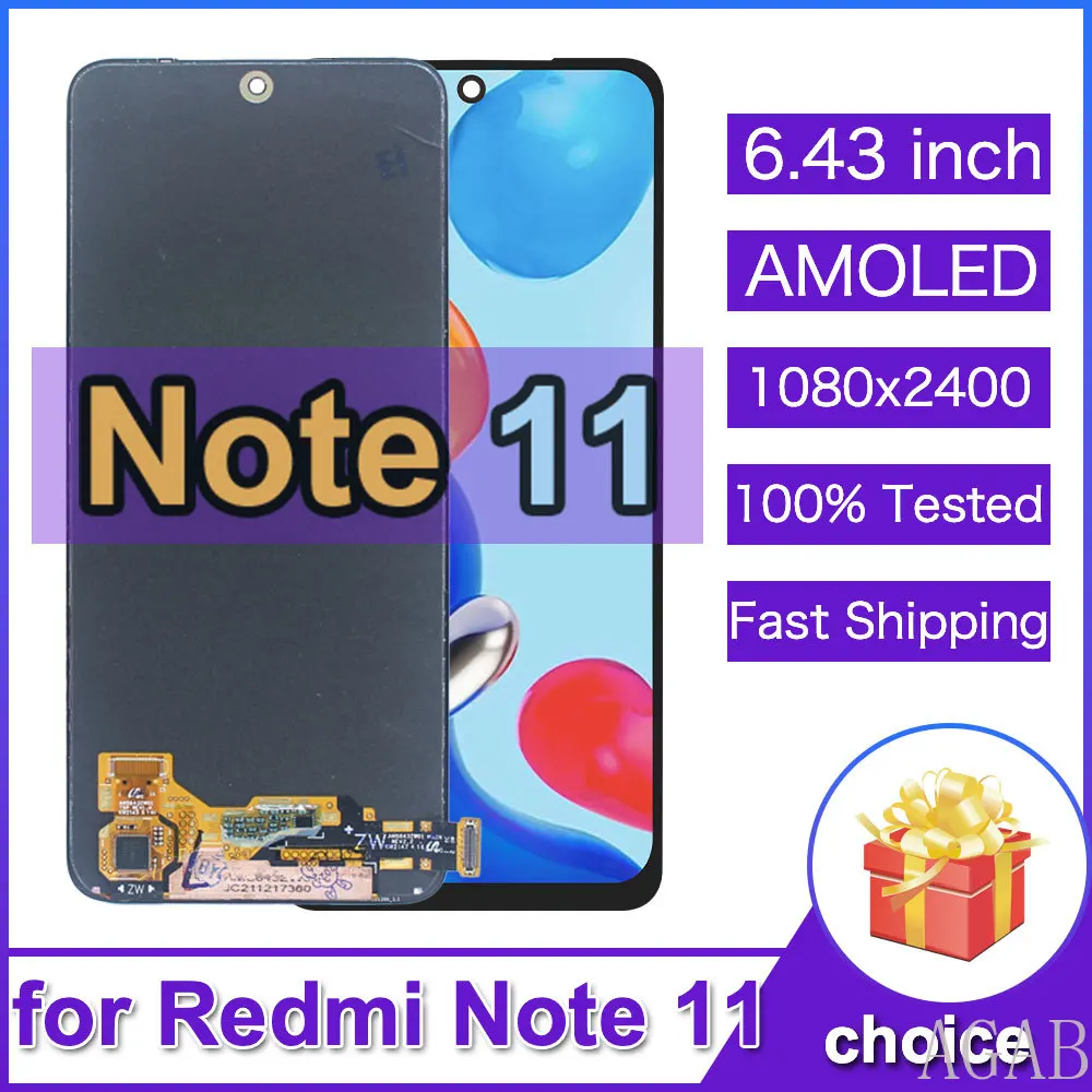 6.43” AMOLED LCD for Redmi Note 11 4G 2201117TG LCD Display Touch Screen Digitizer for Redmi Note 11 4G 2201117TY LCD With Frame