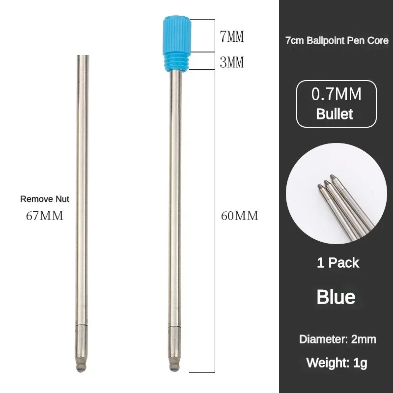 5/10/20/50 PCS 70mm Crystal Pen Refill Short Leads Blue Black Metal Pen Ballpoint Pen Refill School Supplies Office Stationery