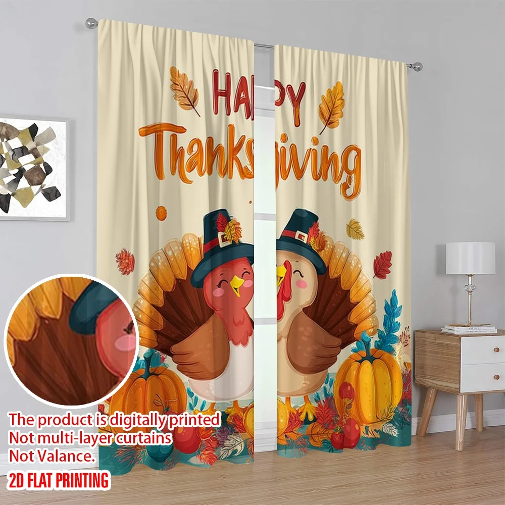 2 قطعة طباعة مسطحة ثنائية الأبعاد ستائر نافذة عيد القديس باتريك السعيد كارتون تركيا _ أوراق الخريف والقرع-قماش الخريف بدون #4