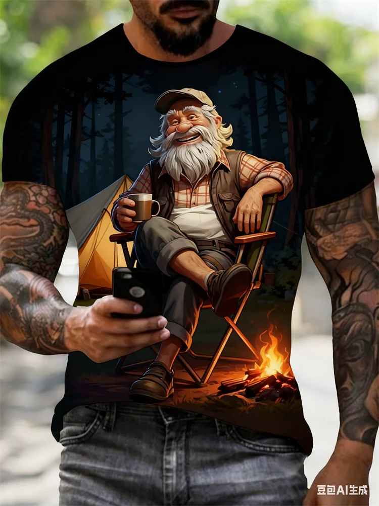 

Trendy Old Man 3D Pattern Men's T-shirt Summer Outdoor Street Fun Men Clothing Tops Hip Hop Daily Unisex O-neck Short Sleeve Tee