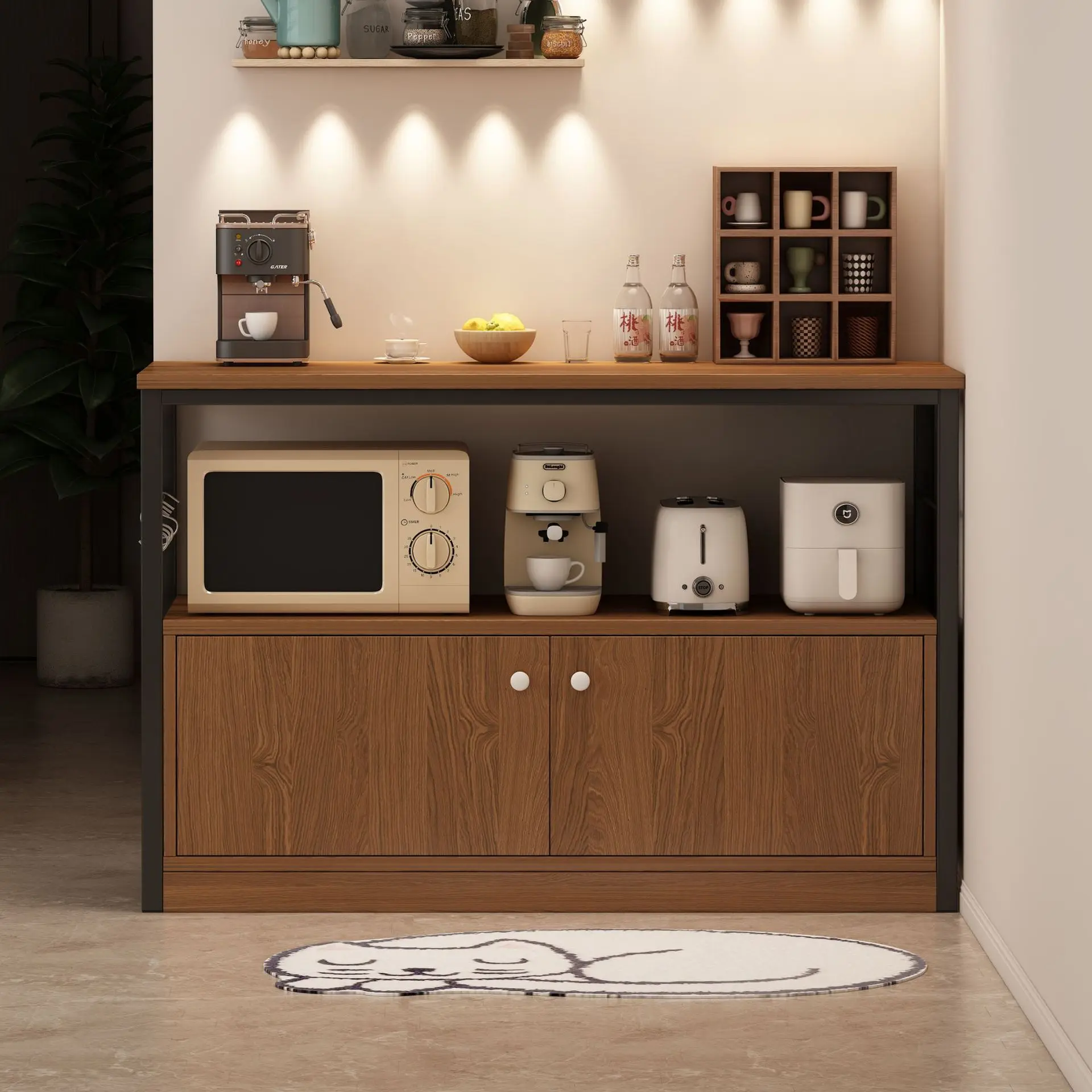 Multi-layer microwave oven, pot storage rack, household floor-to-ceiling integrated cabinet, multi-functional side cabinet