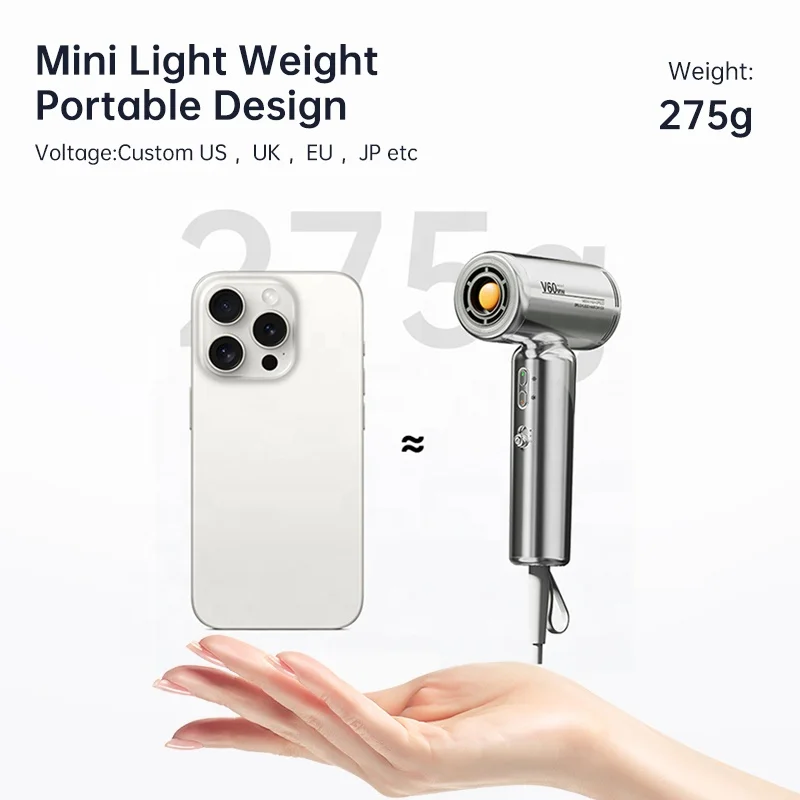 مجفف شعر كهربائي احترافي بقدرة 1400 وات خفيف الوزن ومنخفض الضوضاء ومحمول بجهد مزدوج ومجفف نفخ أيوني صغير للاستخدام المنزلي #3