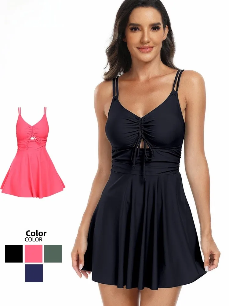 

Розовый слитный купальник больших размеров с V-образным вырезом, скрывающий недостатки фигуры, для термальных источников, женский, комфортный, стройнящий, скрывающий живот