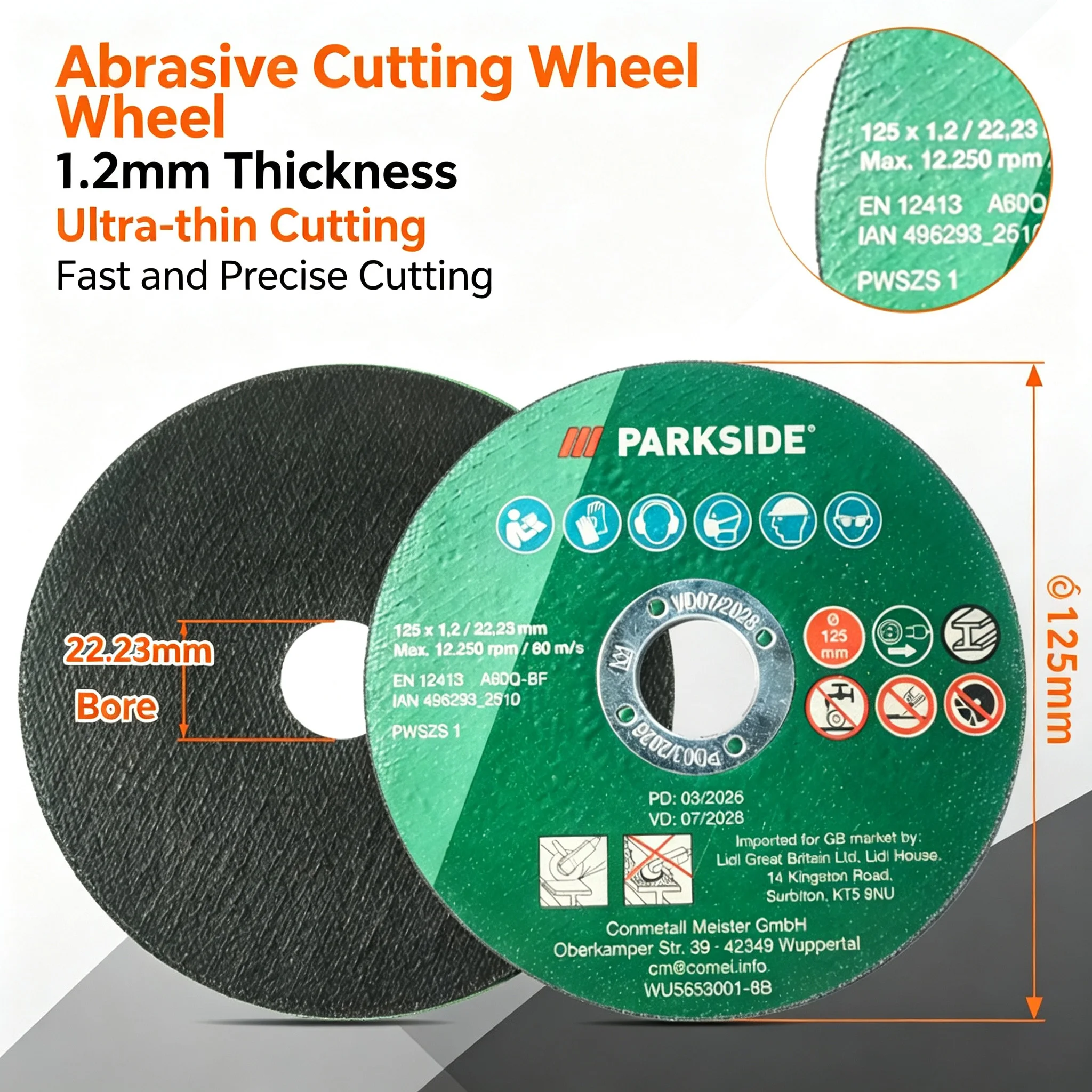 125 X 1.2mm Thin Metal Cutting Disc Resin Abrasive Cut-off Wheel with 22.23mm Inner Hole for Angle Grinder up to 12250 RPM